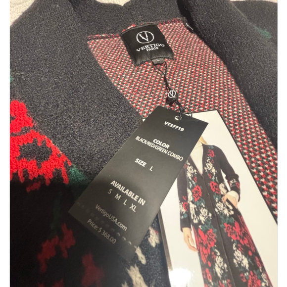 NWT Vertigo Paris Black, Red & White Rosette Knit Cardigan Sz Large - Picture 6 of 11